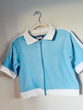 RETRO Sporty Track Crop- Baby Blue and White Size M